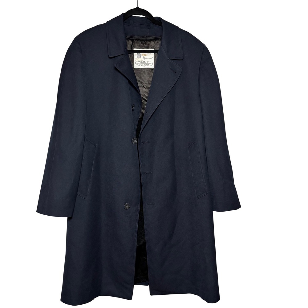 Vintage London Fog Overcoat Men's 42‎ Short Navy Wool Blend Classic 70s 80s USA